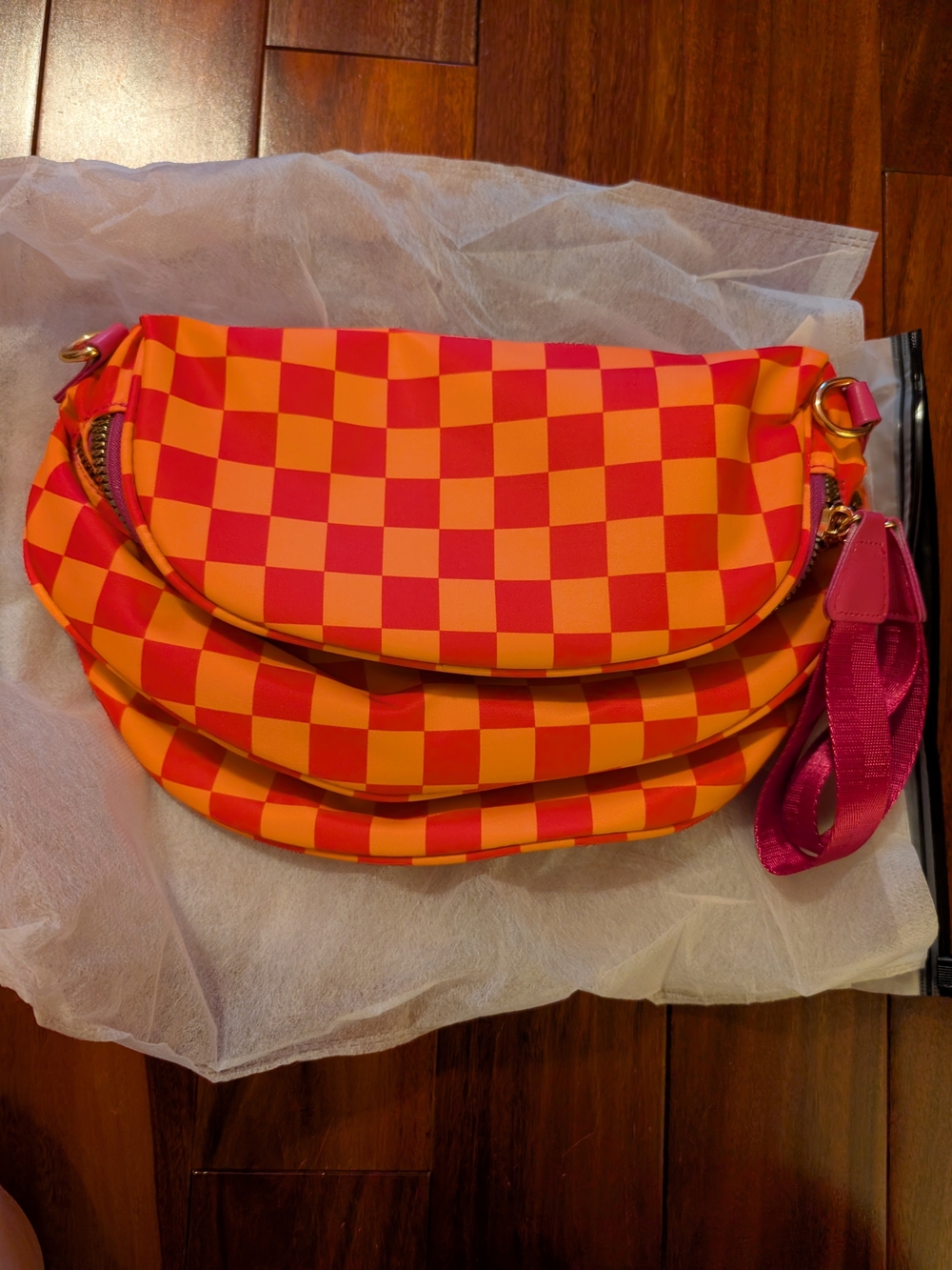 EMMAFY Viral Checkered Crossbody Bag in Orange & Pink NWT
